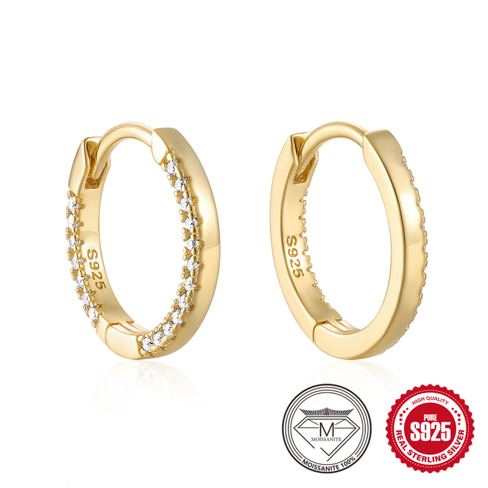 S925 Silver C-Shaped Single-Stone Crisscross Moissanite Hoop Earrings