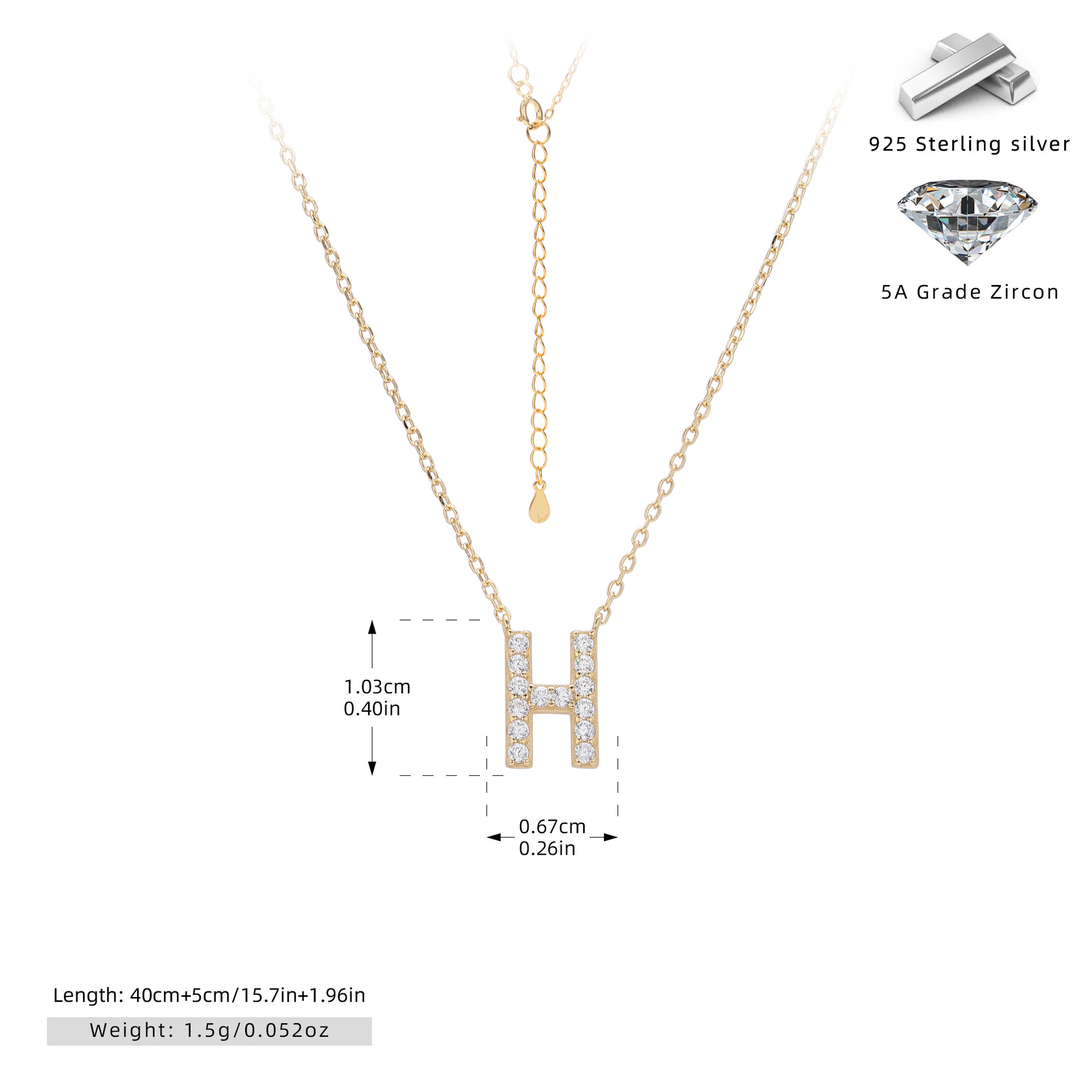 S925 Sterling Silver Simple Diamond Necklace with English Letters
