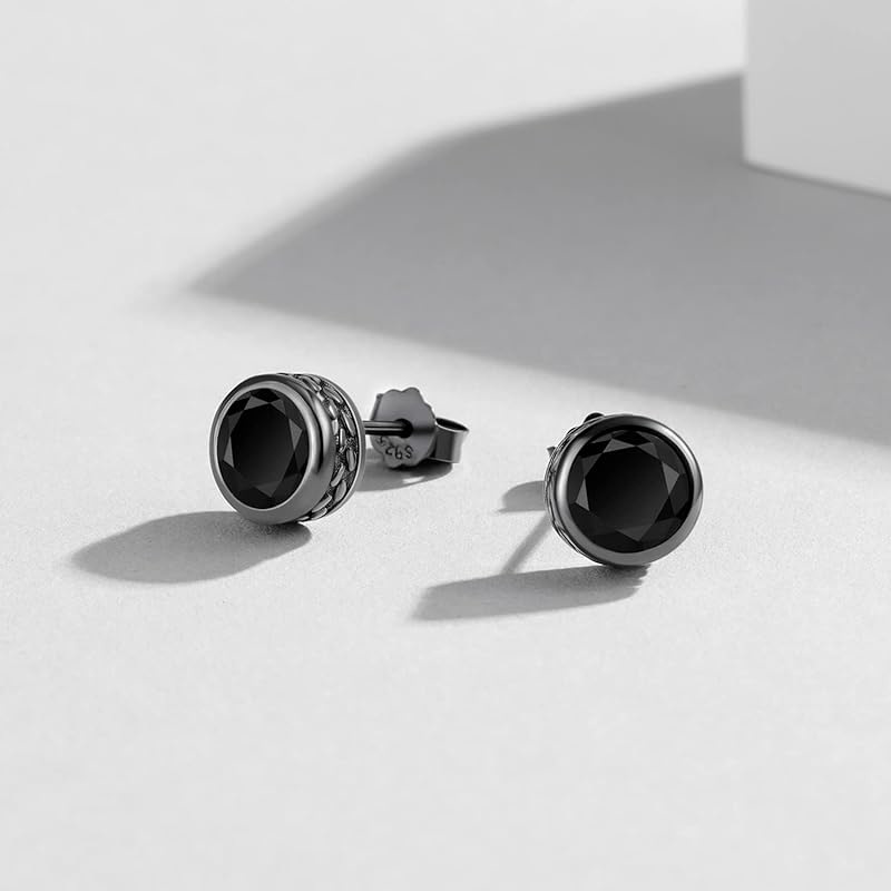 S925 Silver Halloween Black Round Stud Earrings