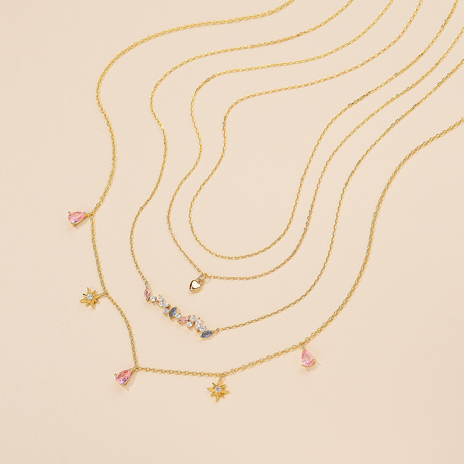 S925 Sterling Silver Necklace with Colorful Cubic Zirconia