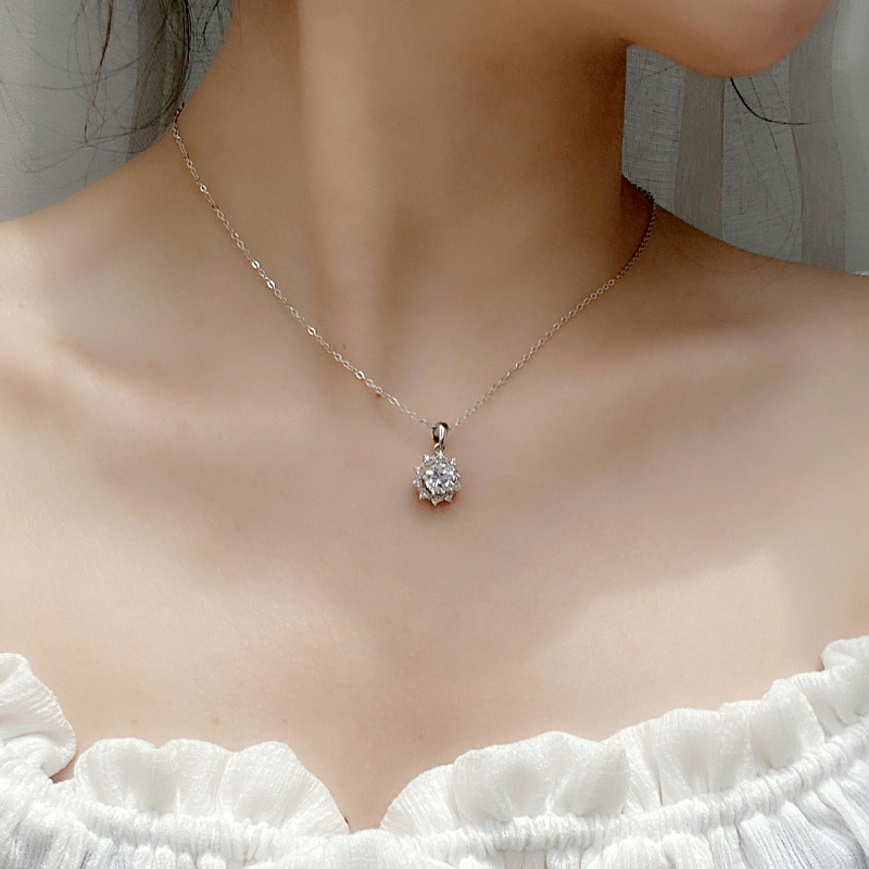 S925 Sterling Silver Moissanite SUNFLOWER Pendant Necklace