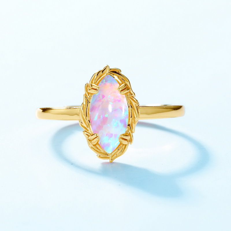 S925 Sterling Silver Gold-Plated Iridescent Opal Ring