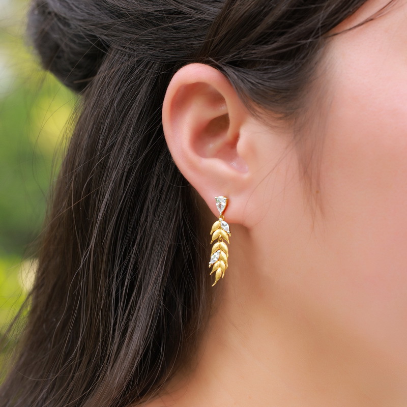 S925 Sterling Silver Gold-Plated Zircon Inlaid Wheat Tassel Earrings