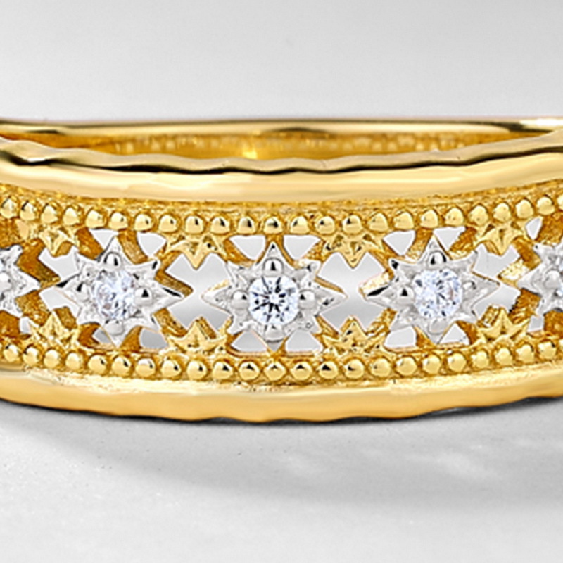S925 Sterling Silver Gold-Plated Hollow Zircon Ring