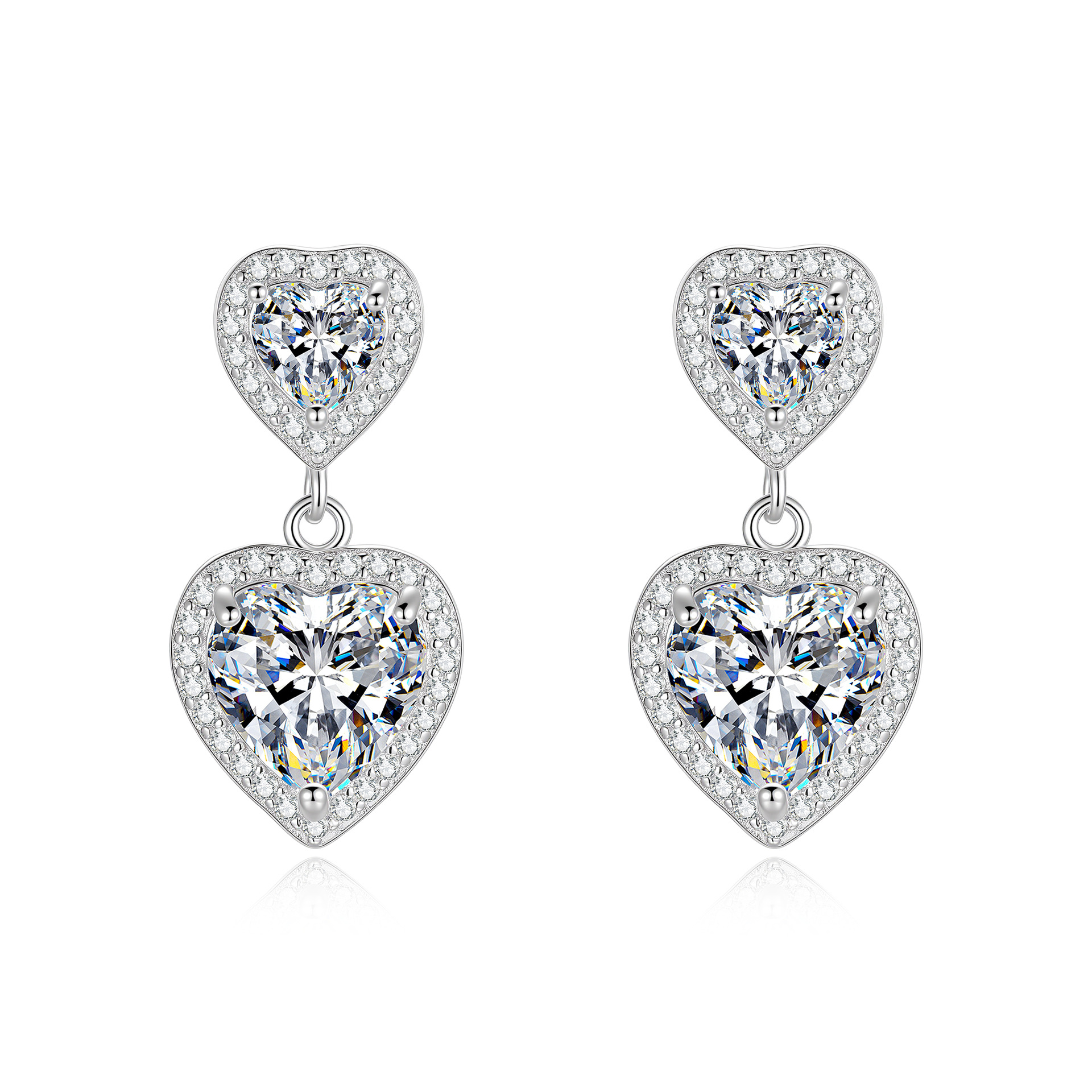 S925 Sterling Silver Heart-Shaped Moissanite Stud Earrings