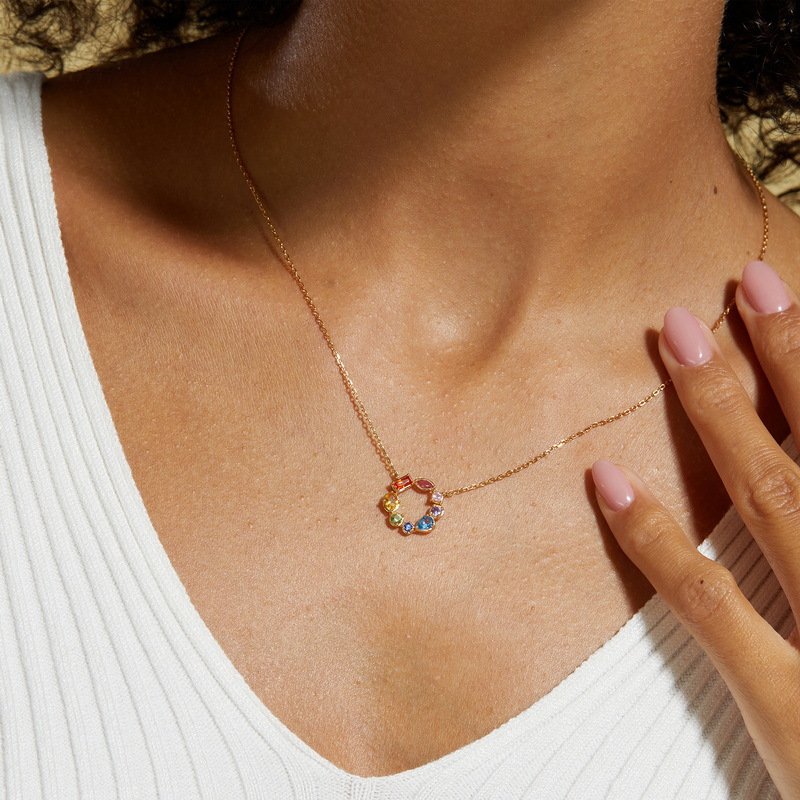 S925 Sterling Silver Gold-Plated Colored Zircon Pendant Necklace