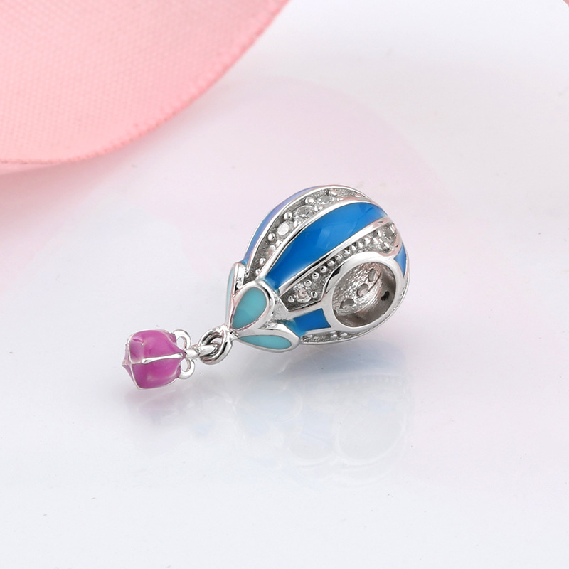 S925 Sterling Silver Enamel Blue Hot Air Balloon Pendant