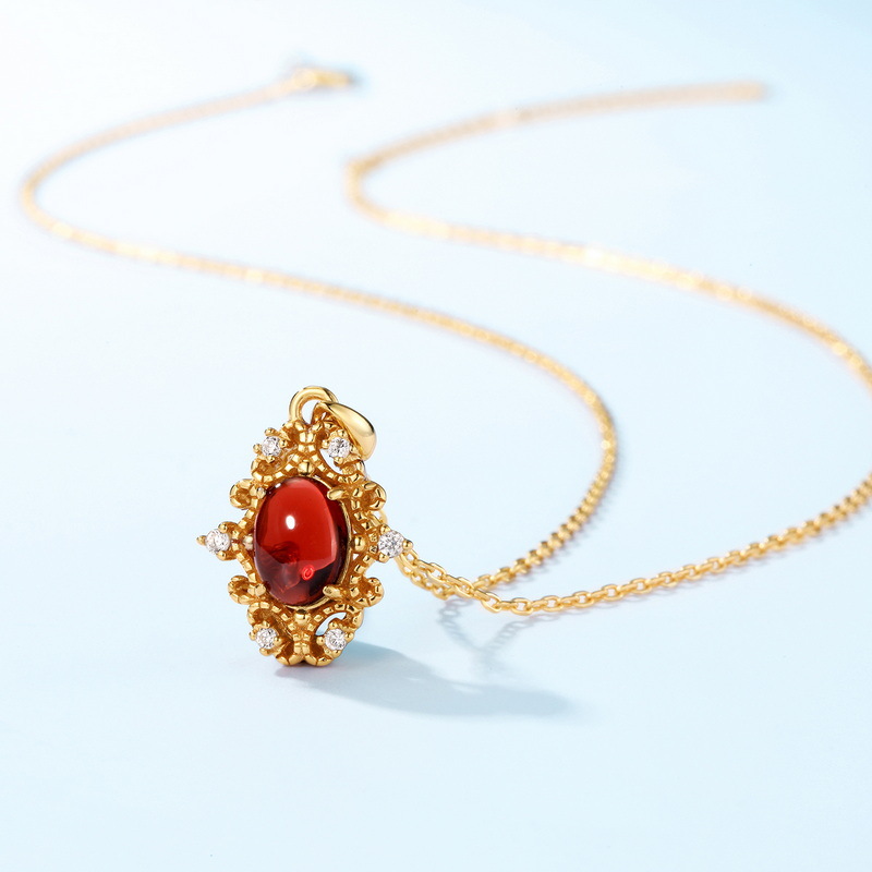 S925 Sterling Silver Retro Pomegranate Pendant Necklace