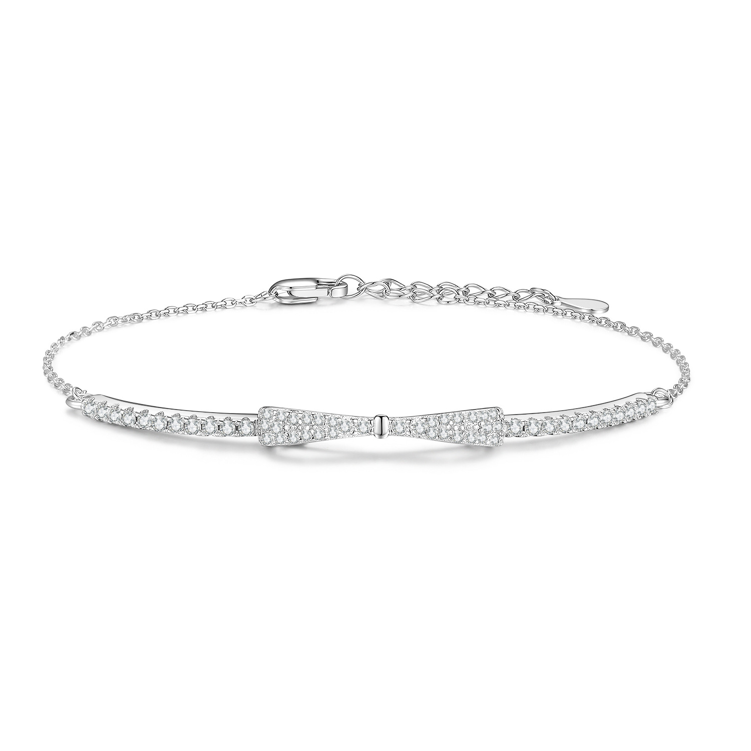 S925 Silver Micro-Pave Moissanite Bow Bracelet