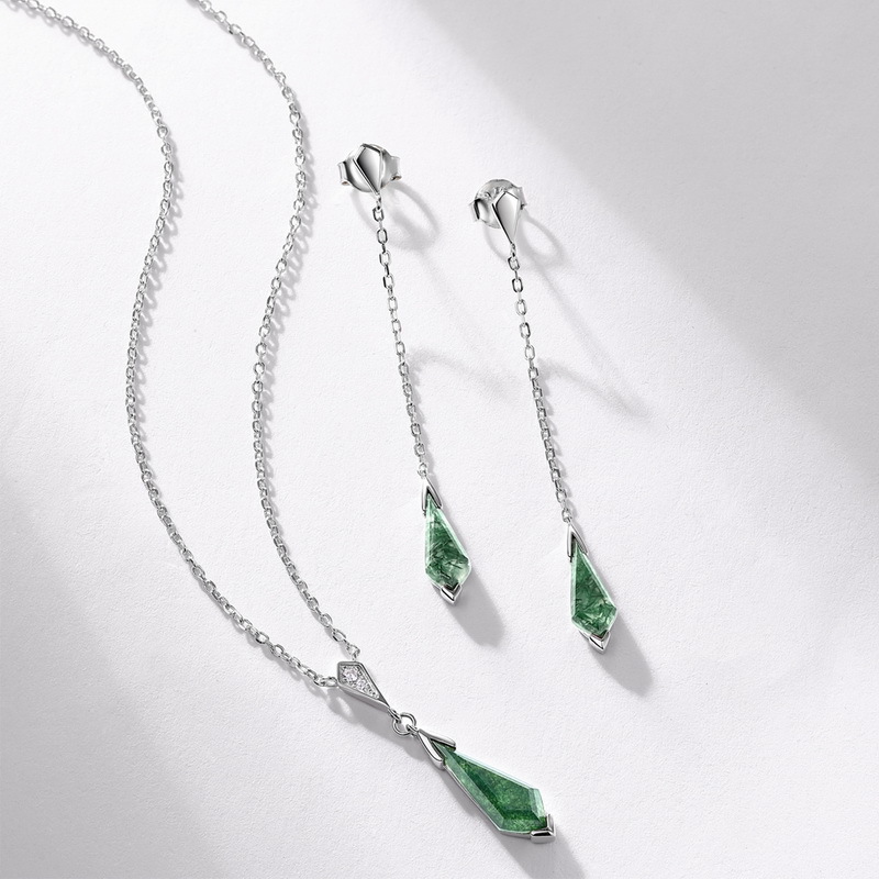 S925 Sterling Silver Green Moss Gemstone Necklace