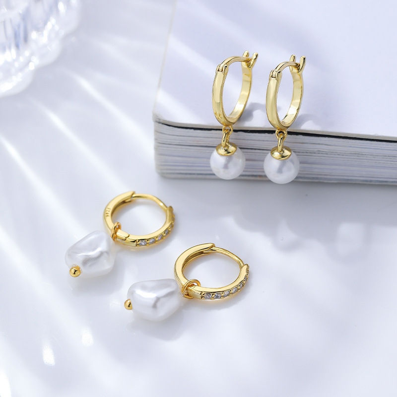 S925 Sterling Silver Pearl Hoop Earrings