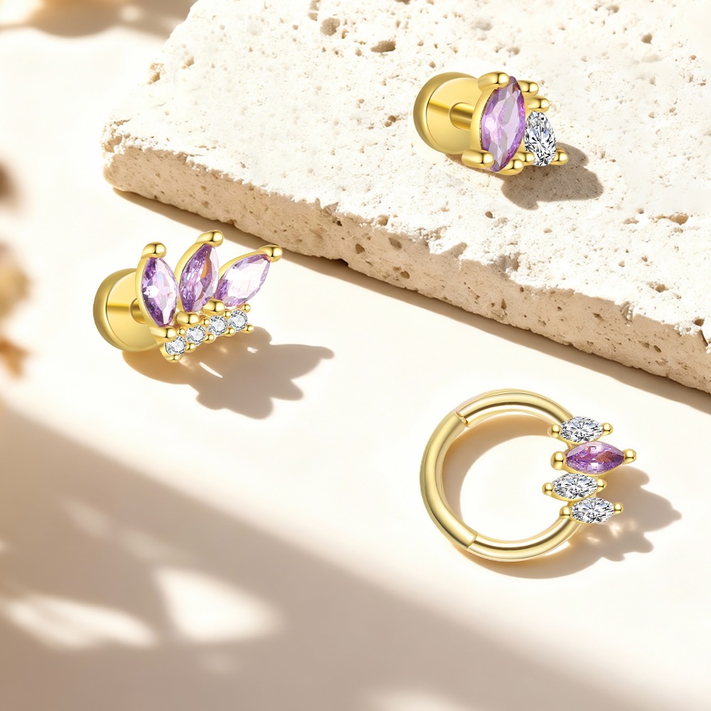 S925 Sterling Silver Purple Zircon Stud Earrings