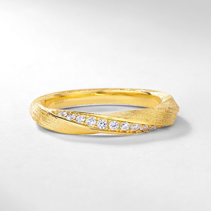 S925 Sterling Silver Gold Twist Zircon Inlaid Ring