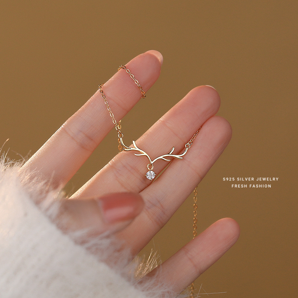 S925 Sterling Silver "Always with You" Antler Christmas Necklace