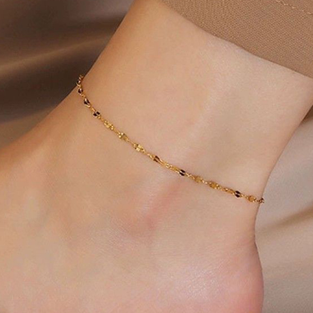 S925 Sterling Silver Plated 14K Gold Tile Chain Anklet