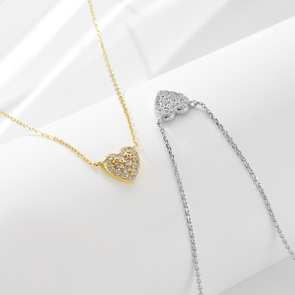 S925 Sterling Silver Heart-shaped Fully Jeweled Loving Heart Zircon Inlaid Necklace
