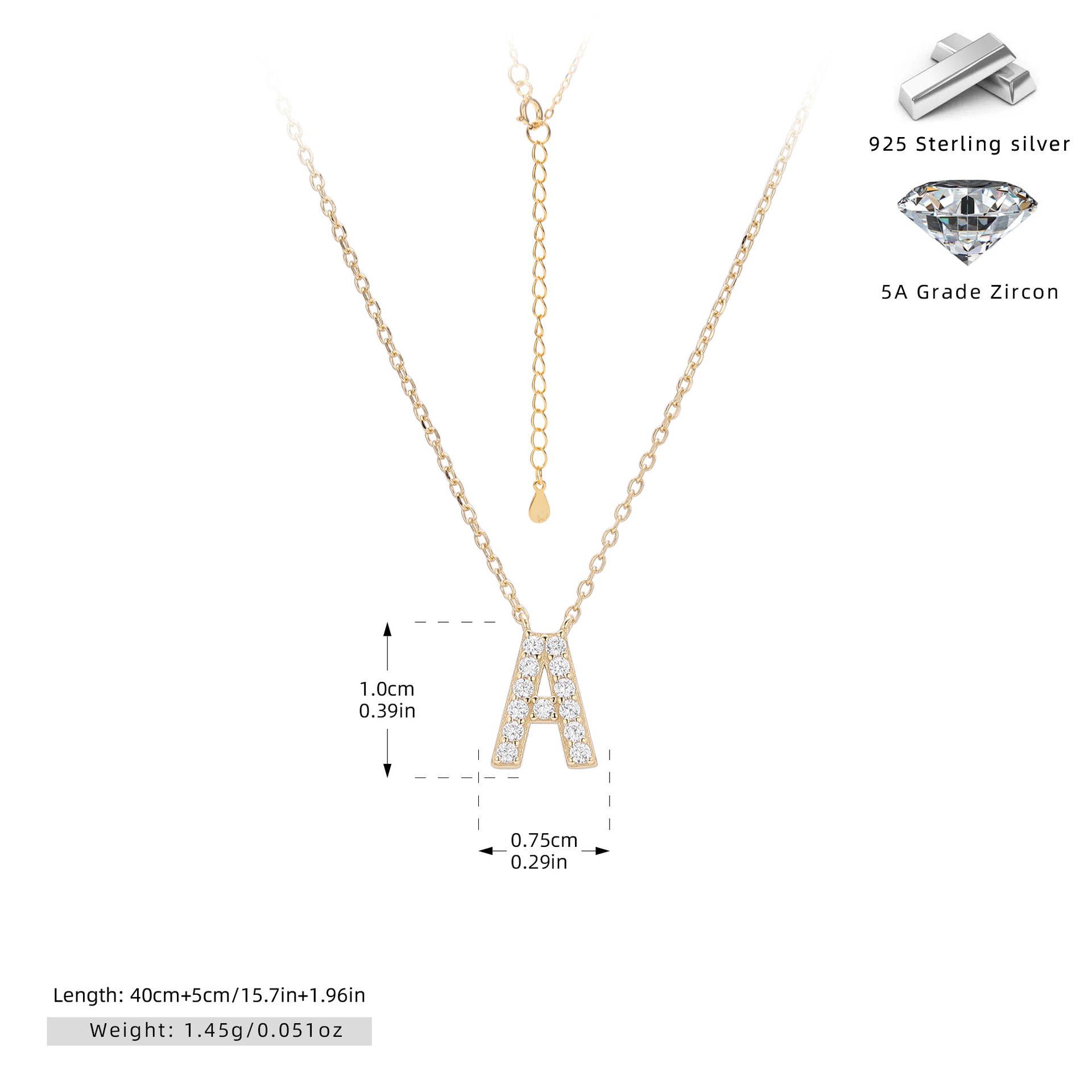 S925 Sterling Silver Simple Diamond Necklace with English Letters