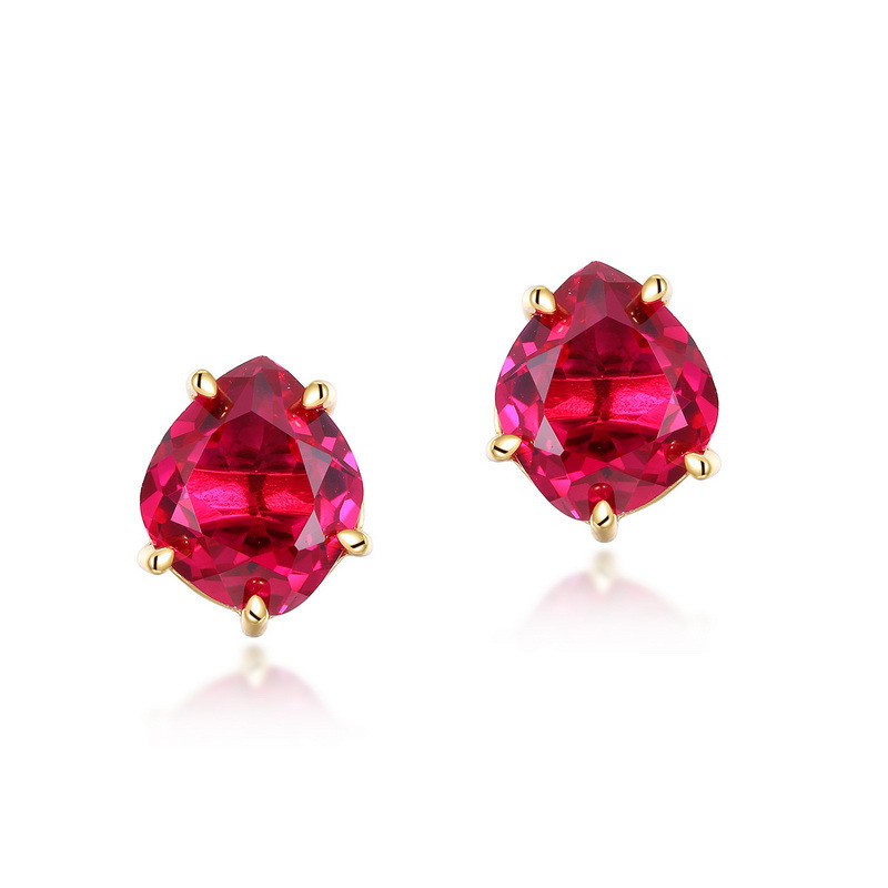 S925 Sterling Silver Geometric Red Corundum Earrings
