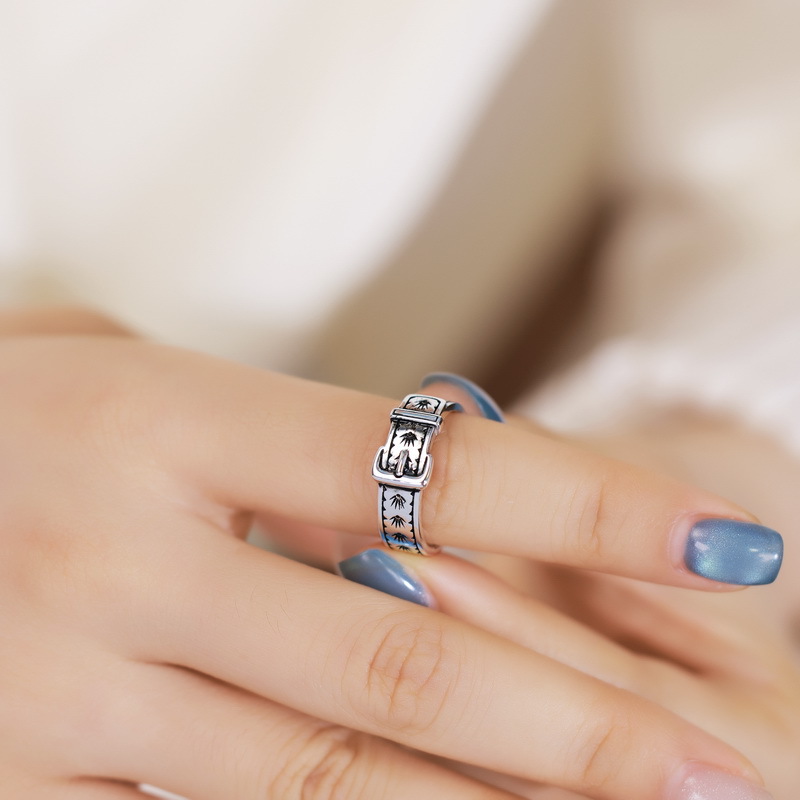 S925 Sterling Silver Creative Leather Buckle Ring