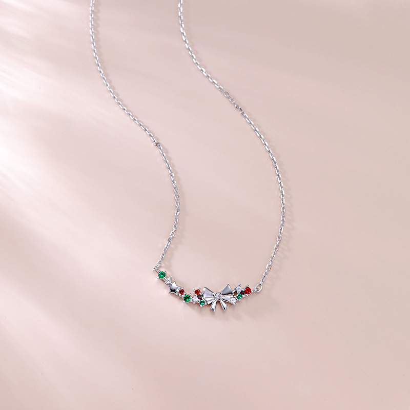 S925 Sterling Silver Christmas Bow Necklace