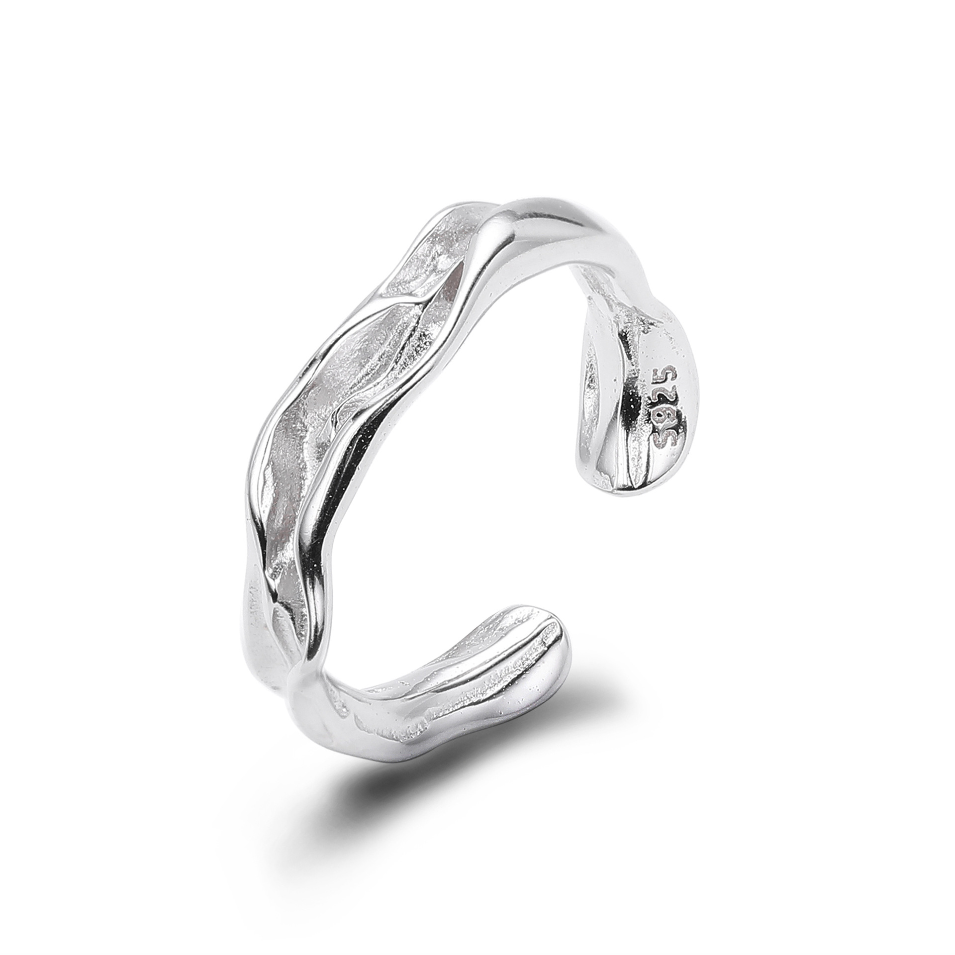 S925 Sterling Silver Luxury Niche Ring with Unique Texture and Irregular Opening