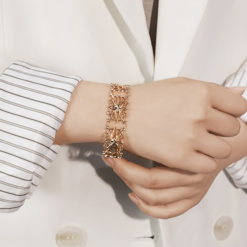 S925 Sterling Silver Gold-Plated Exaggerated Openwork Filigree Bangle