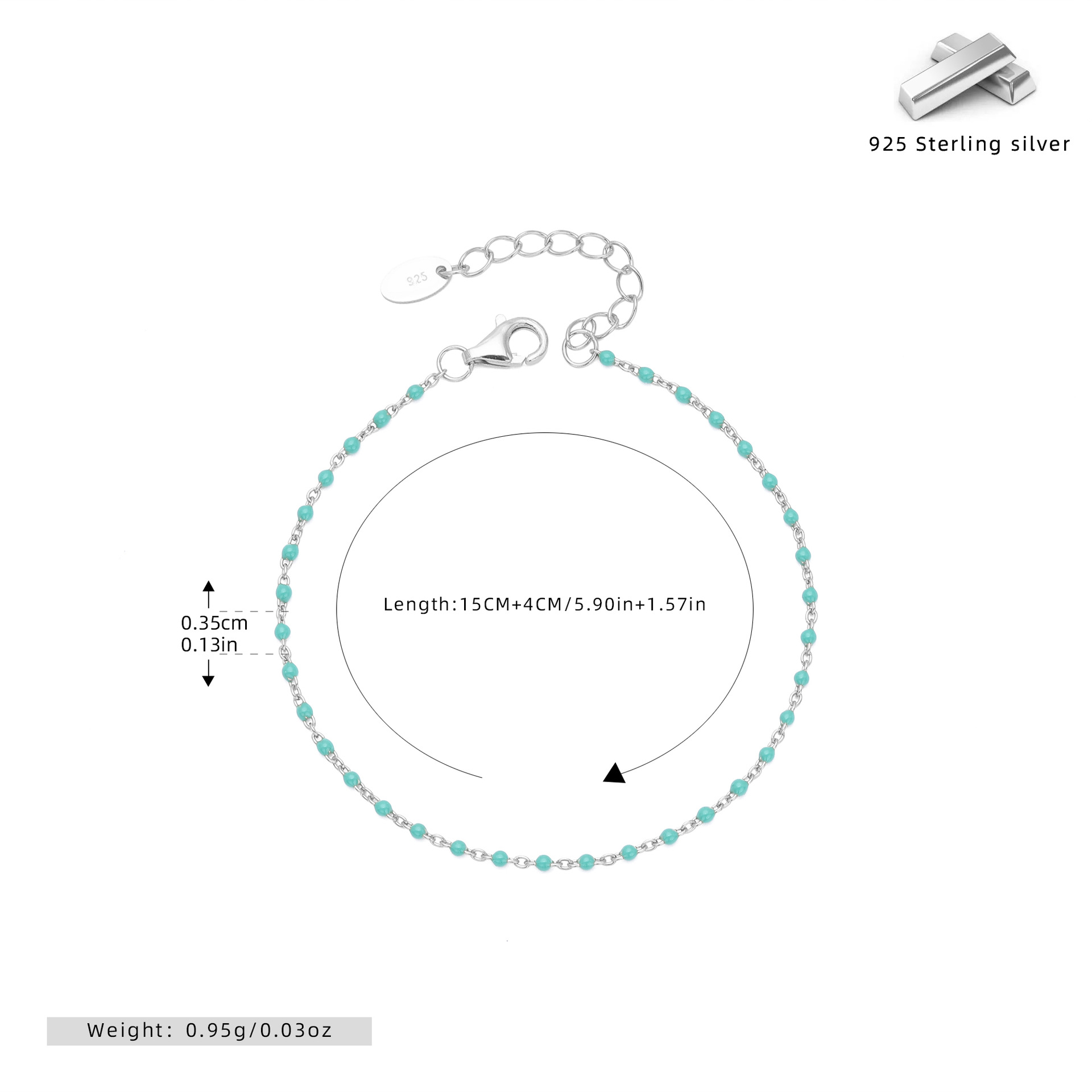 S925 Sterling Silver Bracelet with Colorful Enamel Detail