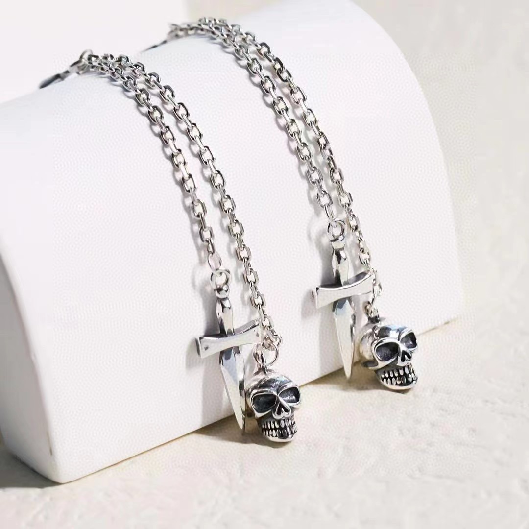 S925 Sterling Silver Halloween Distressed Skull Tassel Earrings