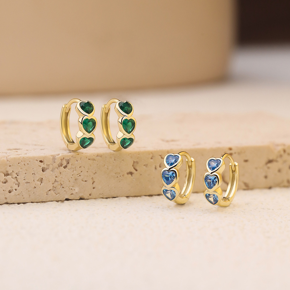 S925 Sterling Silver Heart-Shaped Zircon Huggie Earrings