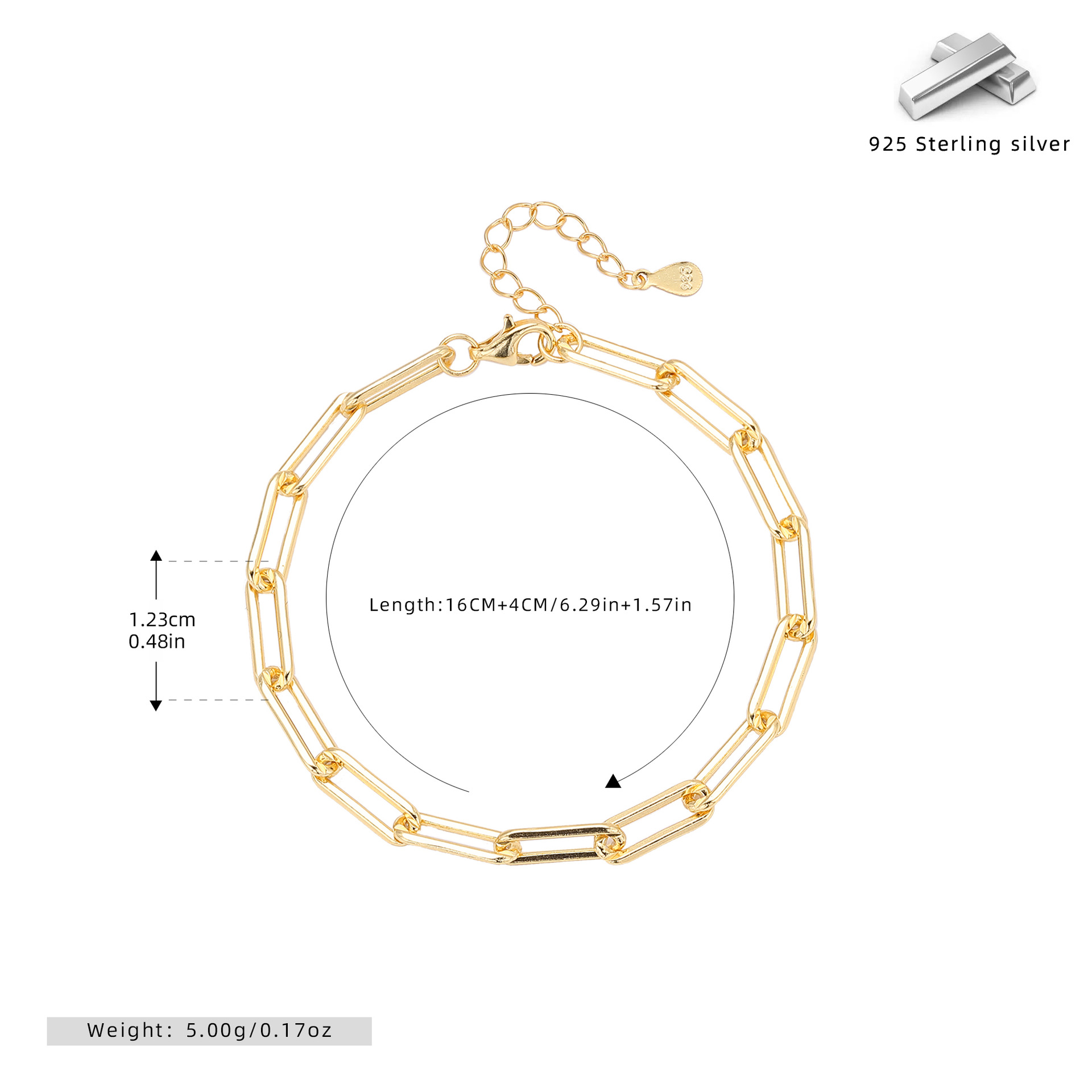 S925 Sterling Silver Openwork Paperclip Chain Bracelet