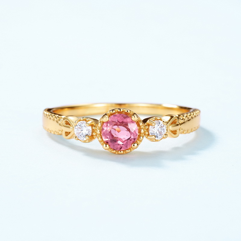 S925 Sterling Silver Gold-Plated Natural Pink Tourmaline Ring