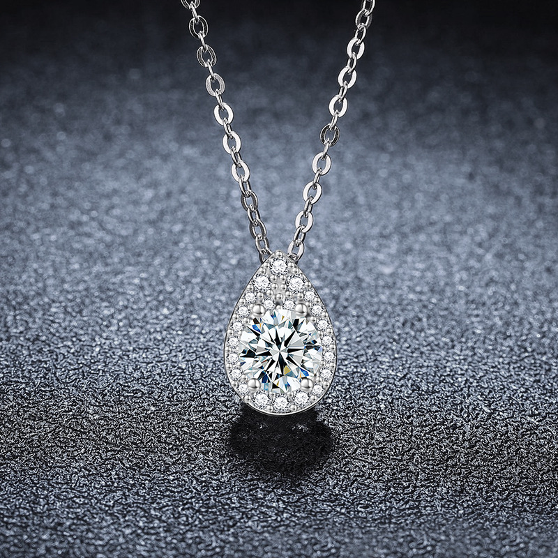 S925 Sterling Silver Water Drop Pendant Moissanite Necklace