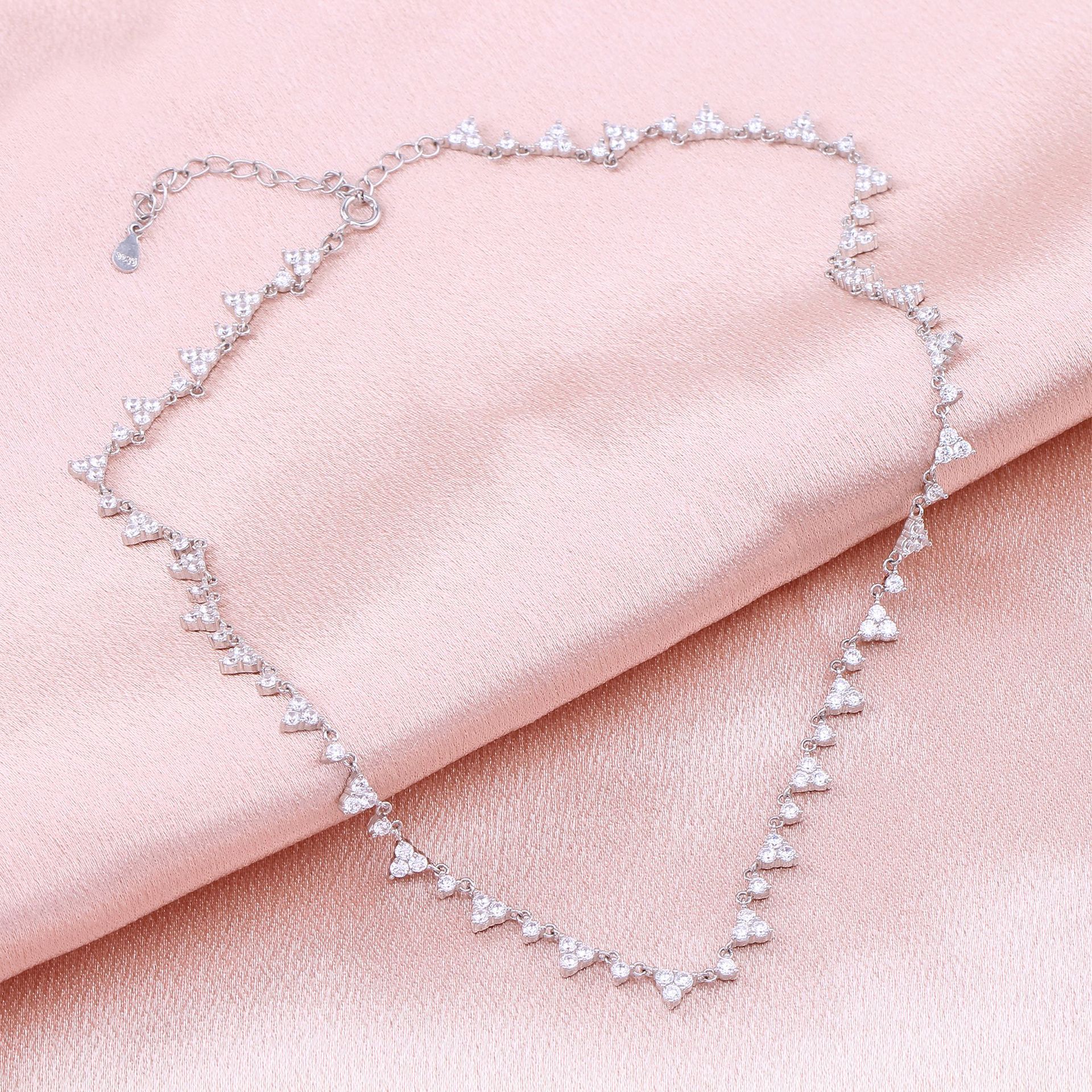 S925 Sterling Silver Scattered Triangle Full Zirconium Necklace