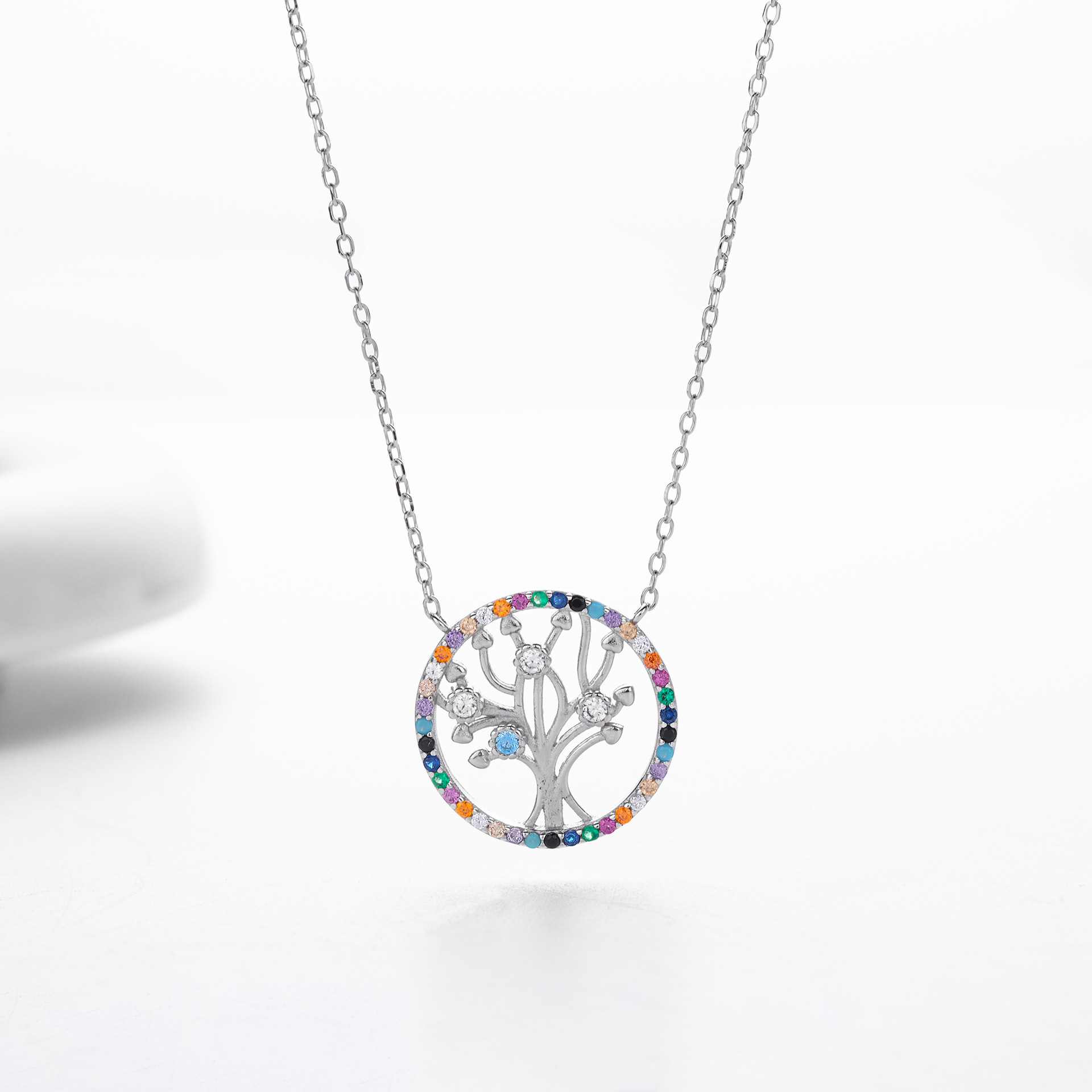 S925 Sterling Silver Colored Zircon Tree of Life Necklace