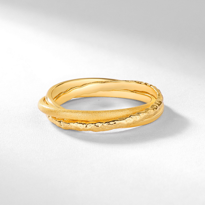 S925 Sterling Silver Gold-Plated Triple-Strap Ring