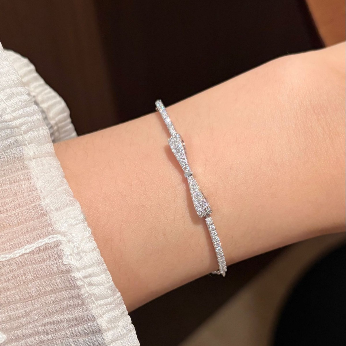 S925 Silver Micro-Pave Moissanite Bow Bracelet