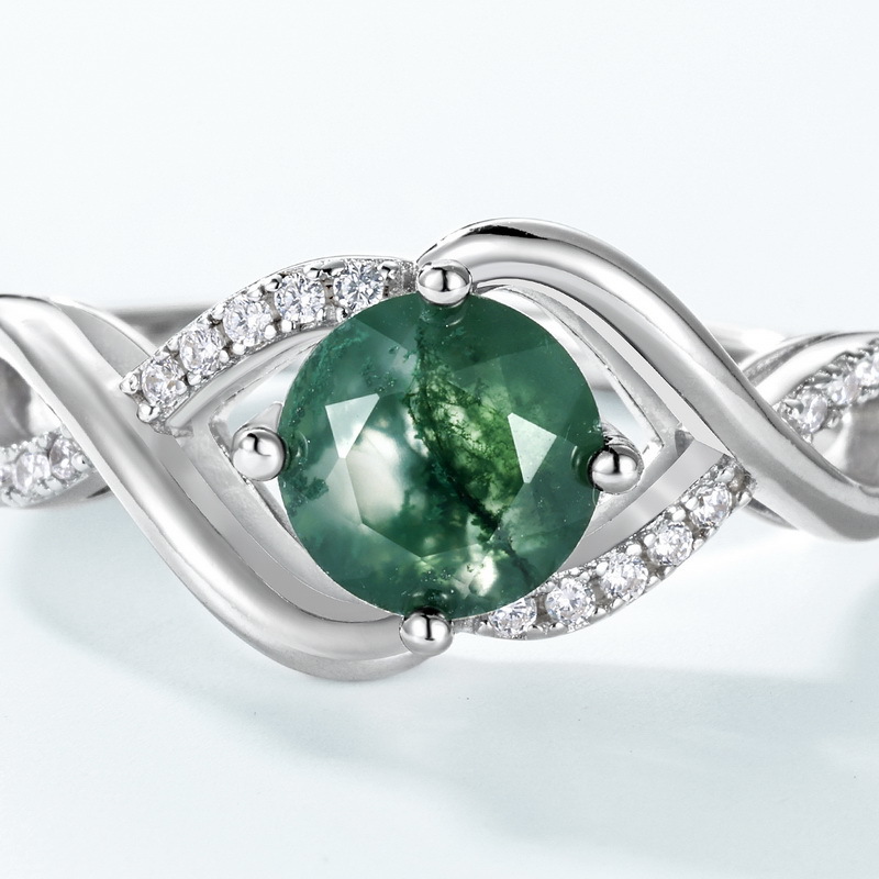 S925 Sterling Silver Gold-Plated Wavy Green Moss Ring