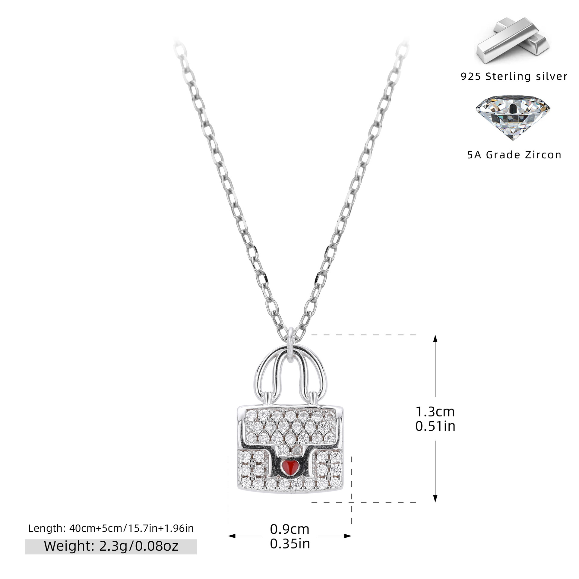 S925 Sterling Silver Fashionable Versatile Zirconia Necklace for Bags