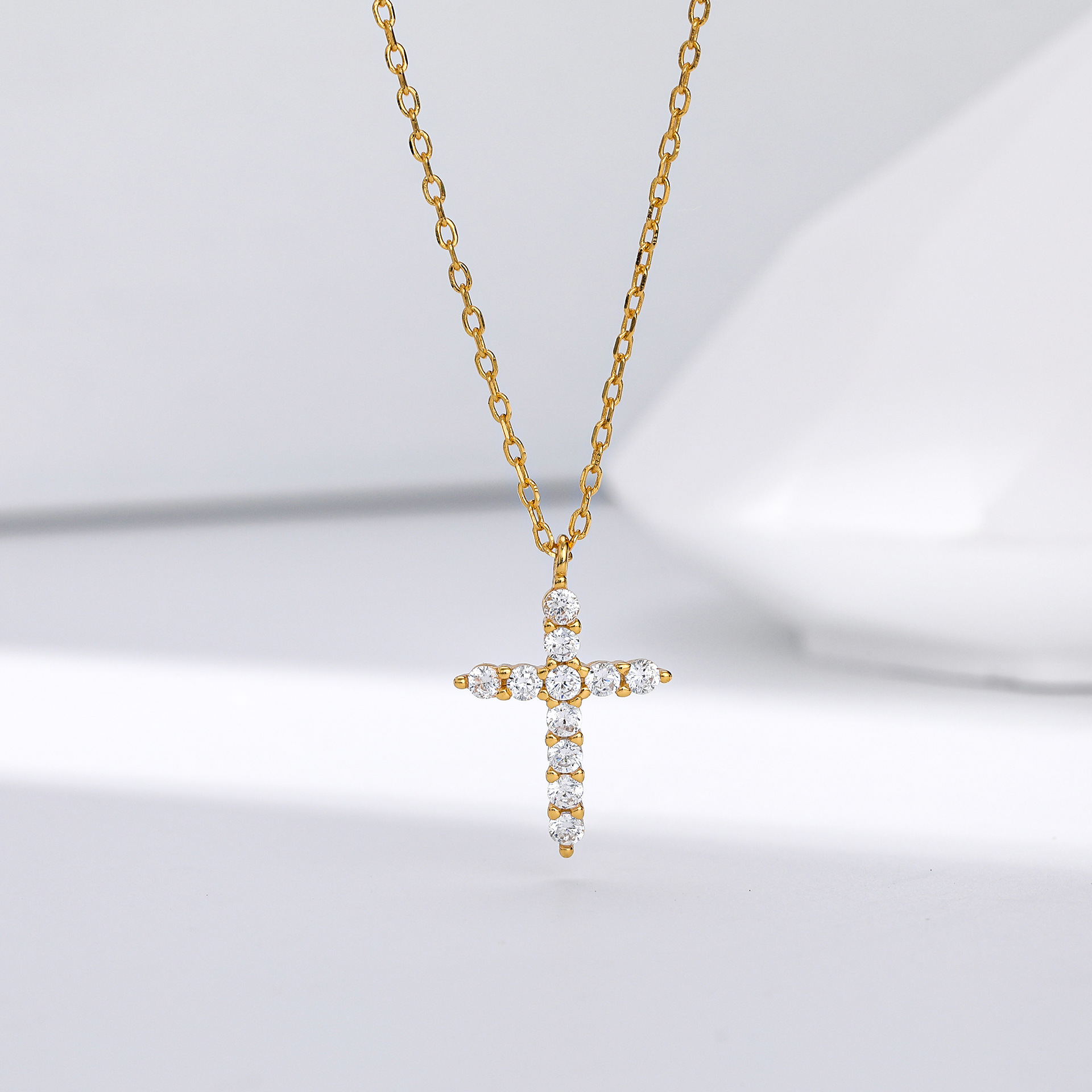 S925 Sterling Silver Faith Pendant with Zircon Cross Necklace
