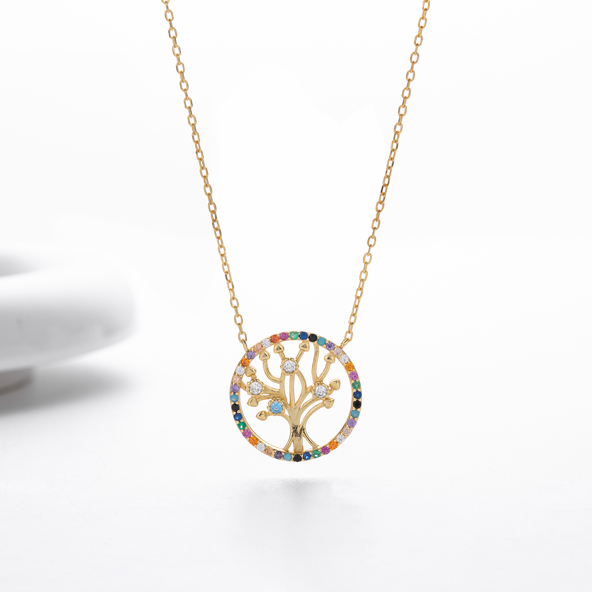 S925 Sterling Silver Colored Zircon Tree of Life Necklace