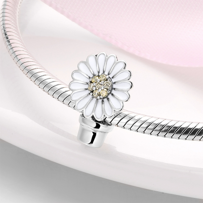 S925 Sterling Silver Creative White Sunflower Potted Beaded Zircon Pendant