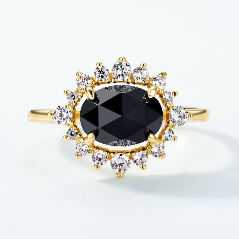 S925 Sterling Silver Gold-Plated Black Onyx Ring