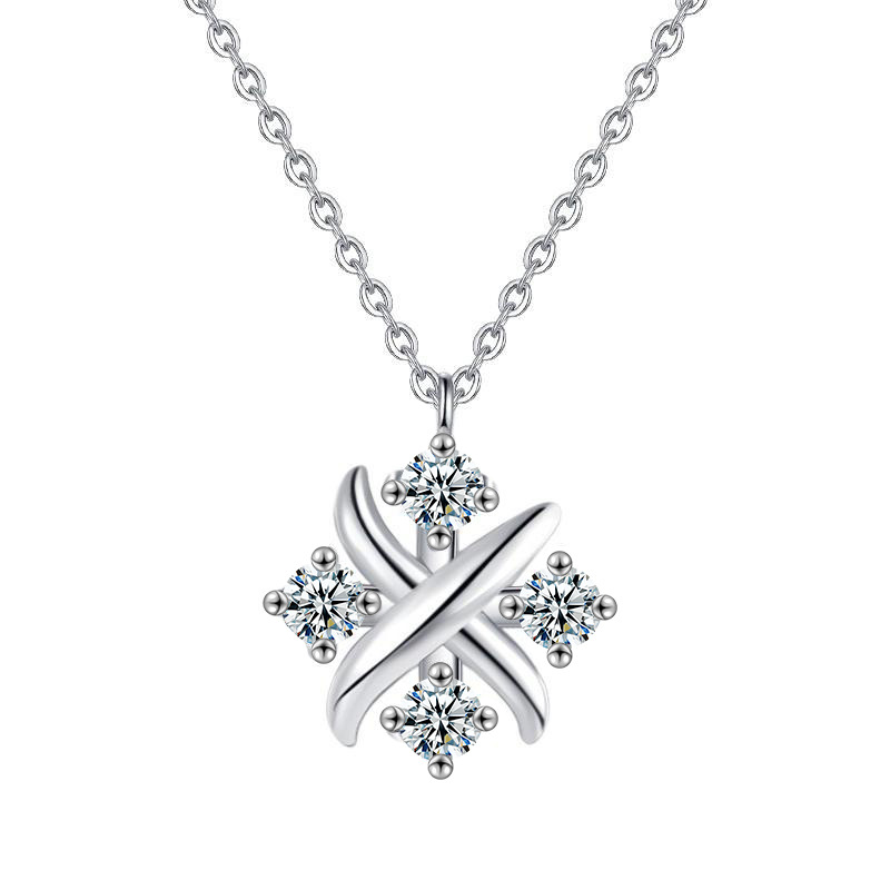 S925 Sterling Silver Moissanite X English Letter Pendant Necklace