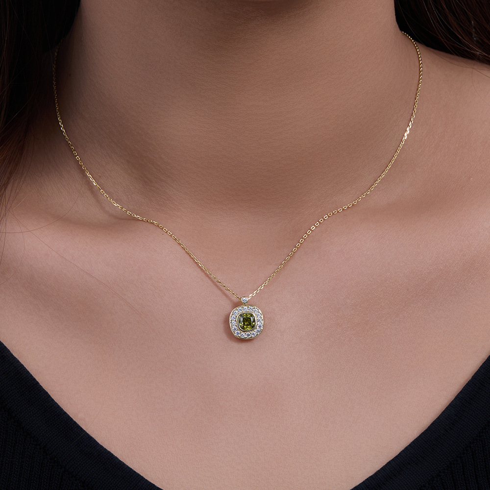 S925 Sterling Silver Square Zircon Pendant Necklace