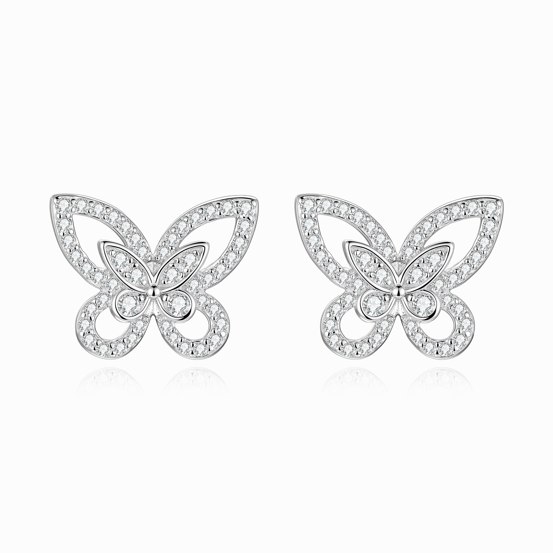 S925 Silver Micro-pave Moissanite Butterfly Stud Earrings