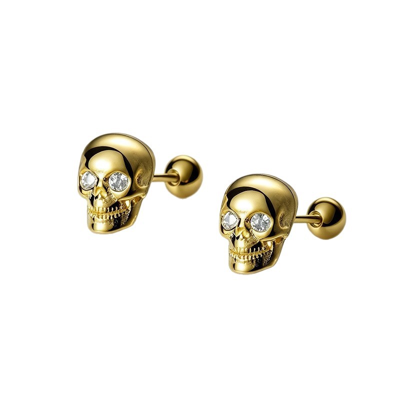 S925 Sterling Silver Halloween Skull Stud Earrings with Micro-set Zirconia