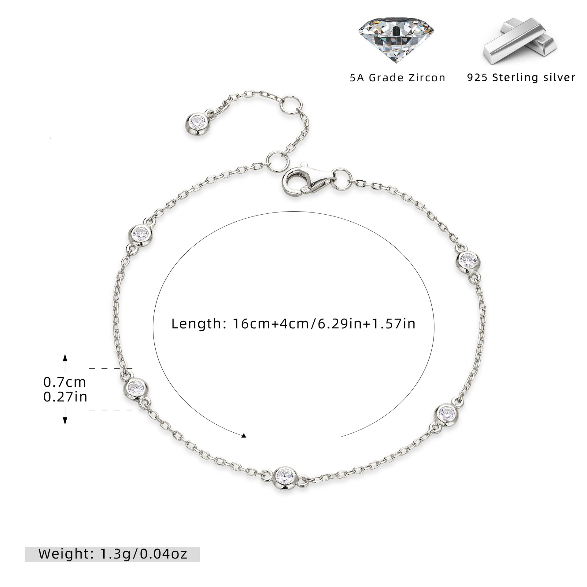 S925 Sterling Silver and Zircon Bracelet