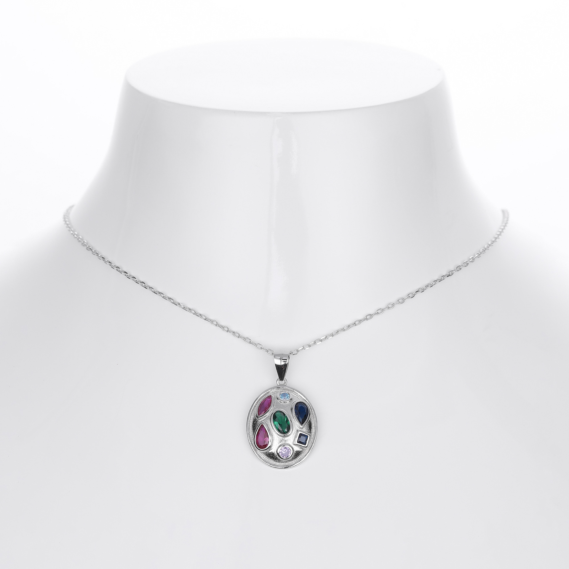 S925 Sterling Silver Color Zirconium Pendant Necklace