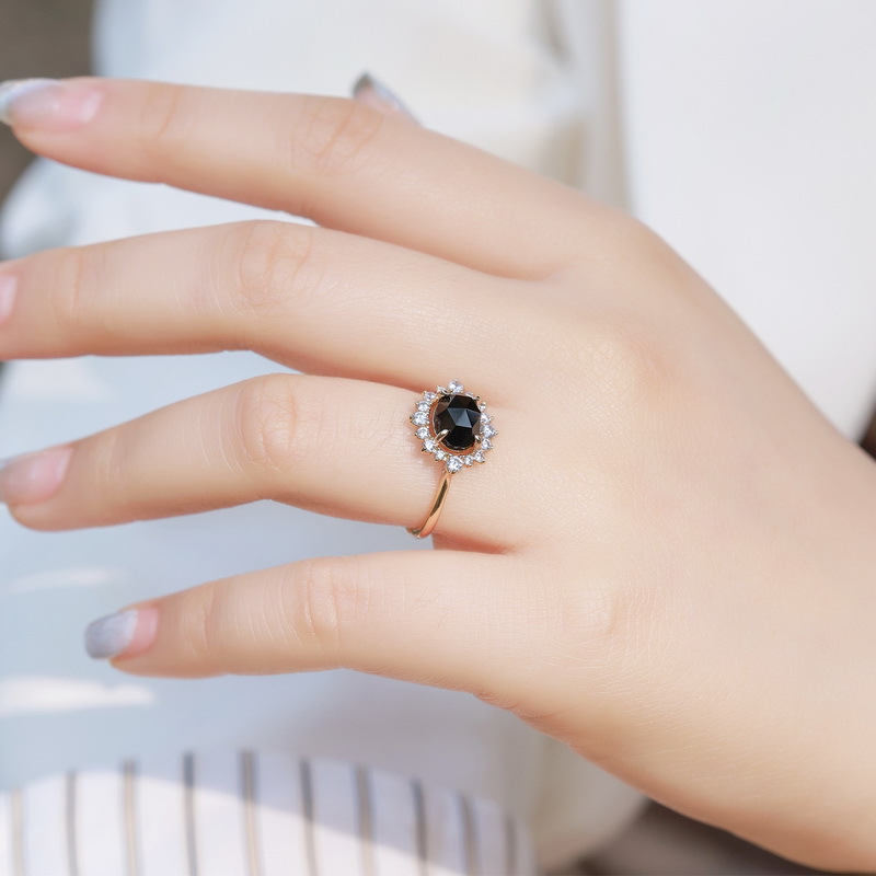 S925 Sterling Silver Gold-Plated Black Onyx Ring