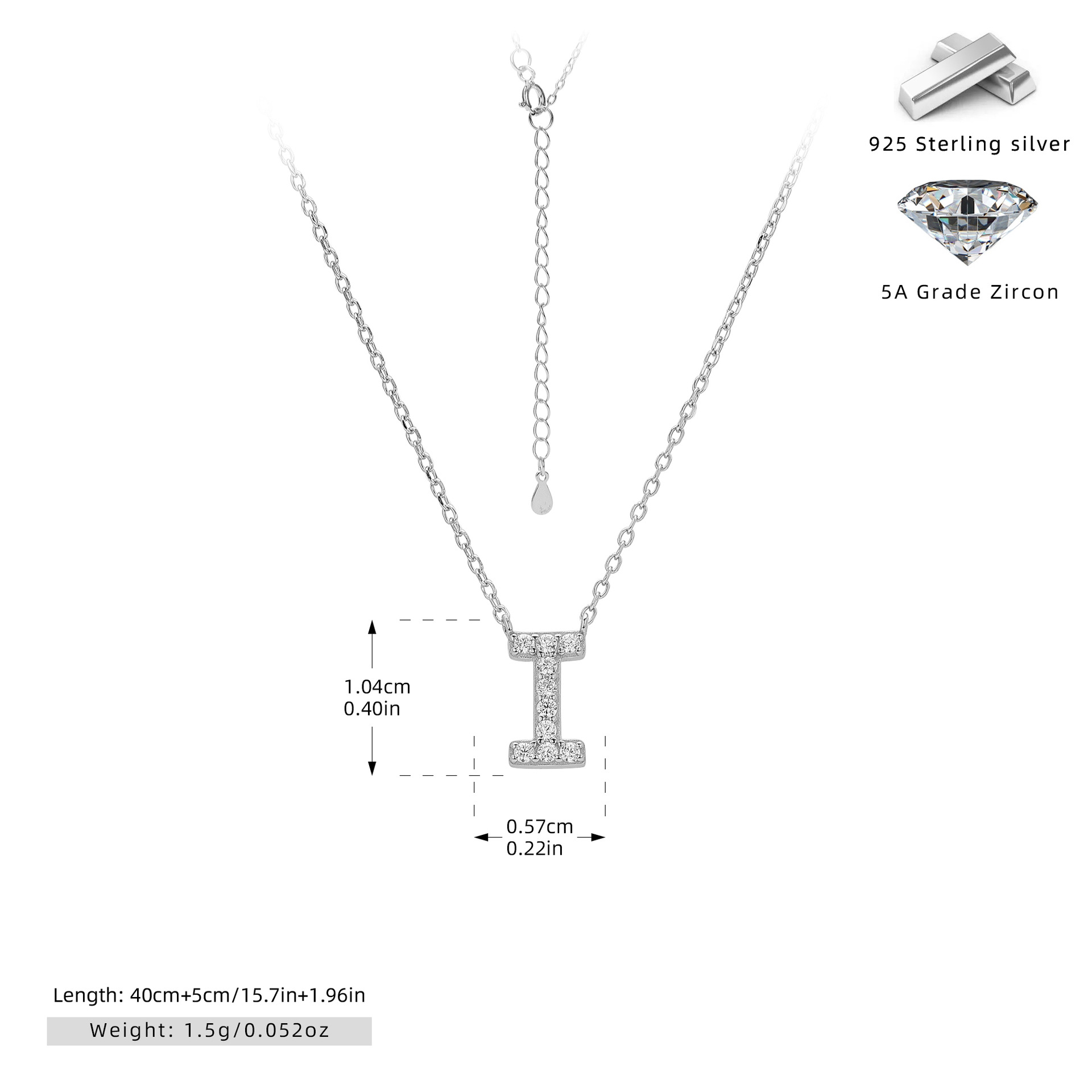 S925 Sterling Silver Simple Diamond Necklace with English Letters